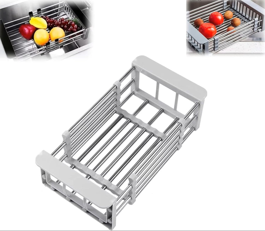 Adjustable Stainless Steel Over-the-Sink Dish Drying Rack & Fruit/Vegetable Drainer