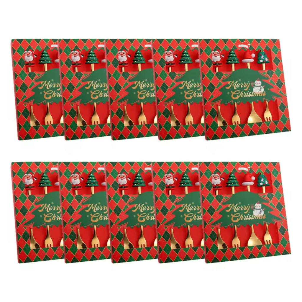 4-Piece Golden Christmas Spoon Set – Festive Holiday Dessert & Coffee Spoons